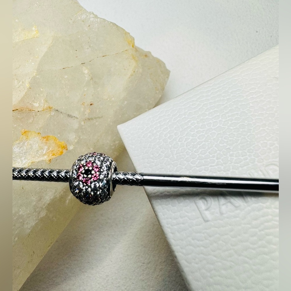 Authentic Pandora Retired Pave ‘Shimmering Flower’ S925 Ale Charm - Picture 3 of 11